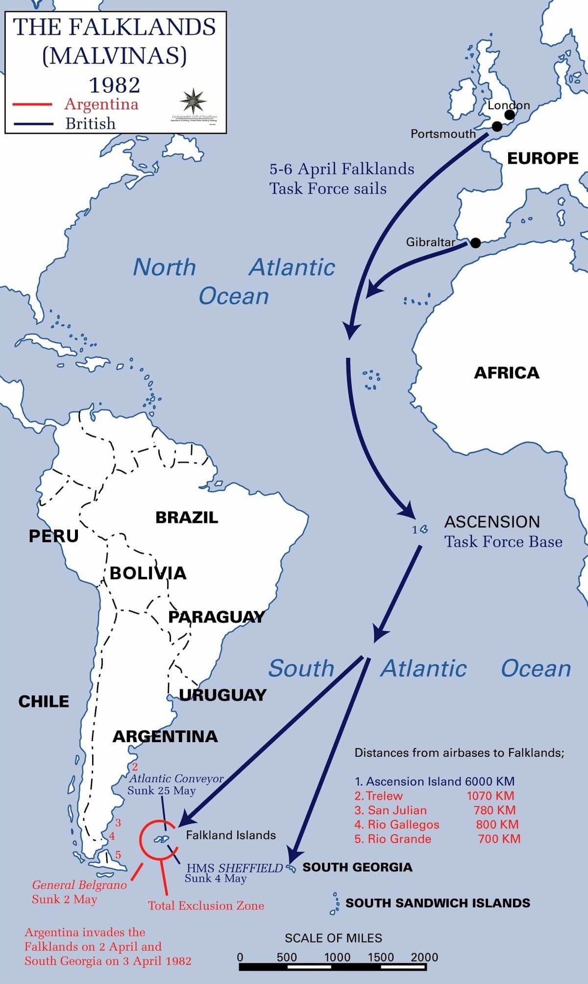 The Falklands Islands War 1982 Map
